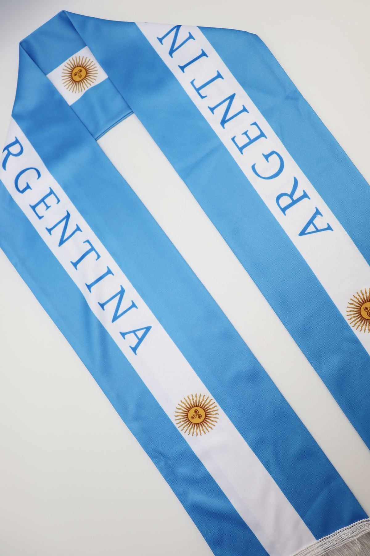 Argentina Flag Satin Soccer Scarf detail of the ARGENTINA lettering and flag print