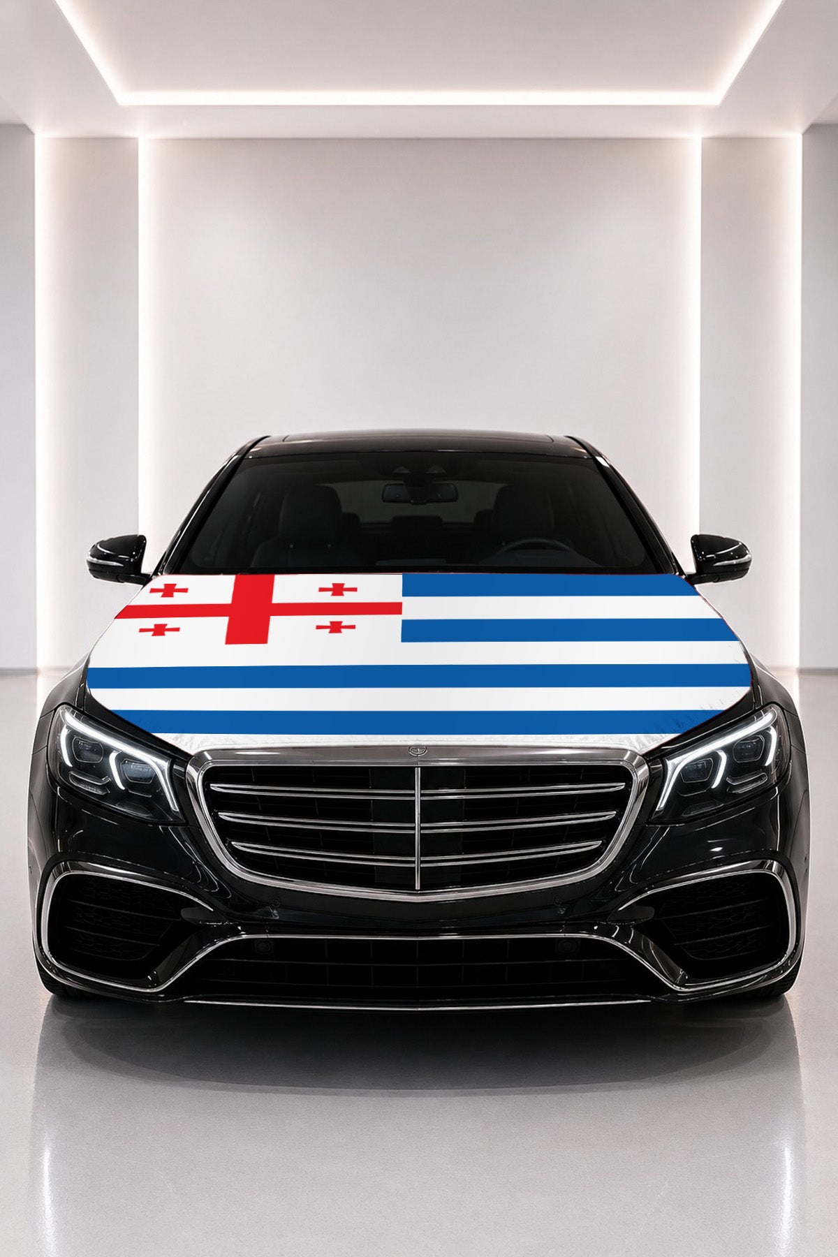 Adjara flag car hood cover fitted on a black car bonnet