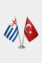 Adjara and Turkey desk flag set with chrome pole and base