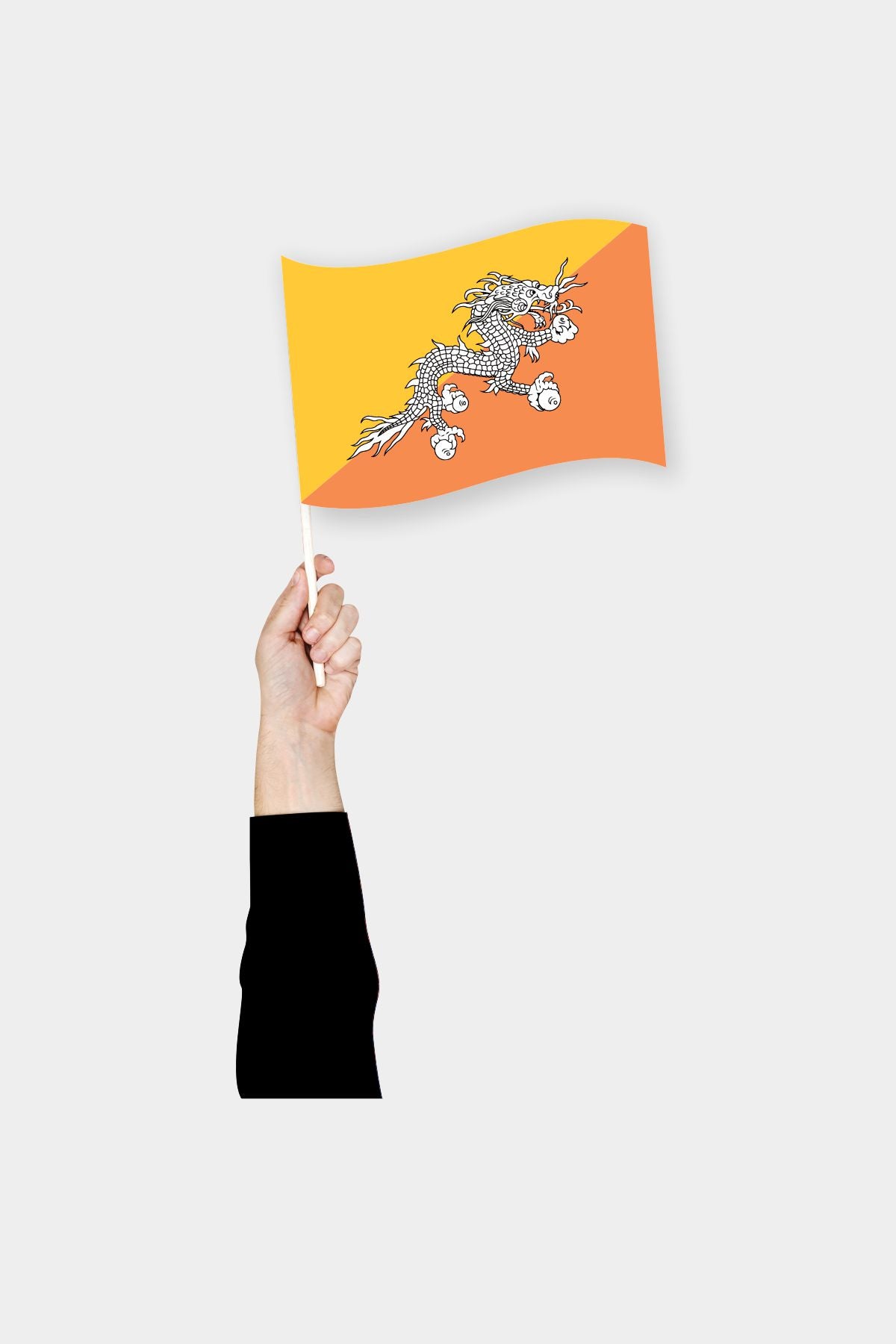 Bhutan handheld flag on stick - durable polyester country flag for events and parades