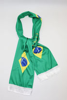 Brazil Flag Satin Soccer Scarf looped and tied, showing the print on both sides