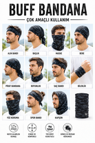 Ayyıldız Baskılı Buff 11 kullanım şekli: alın bandı, başlık, maske, bere, boyunluk, kapşon