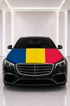 Chad flag car hood cover fitted on a black car bonnet