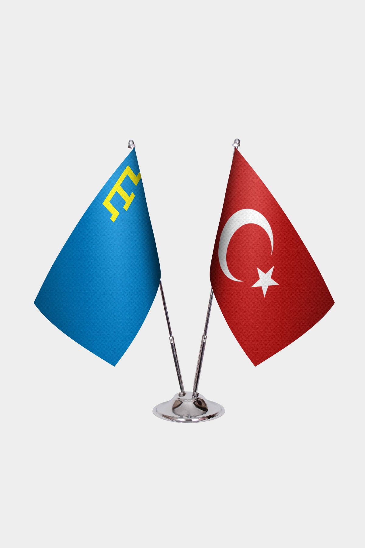 Crimean Tatar & Turkey Desk Flag Set — gold pole option