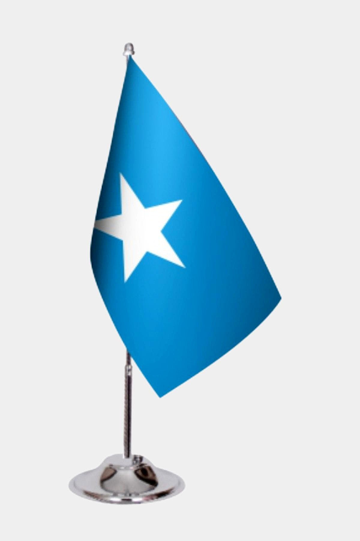 Somalia Desk Flag - Premium Double-Layer Satin with Chrome L-Shaped Stand | Professional Quality Country Desk Flag for Government Offices and Institutions