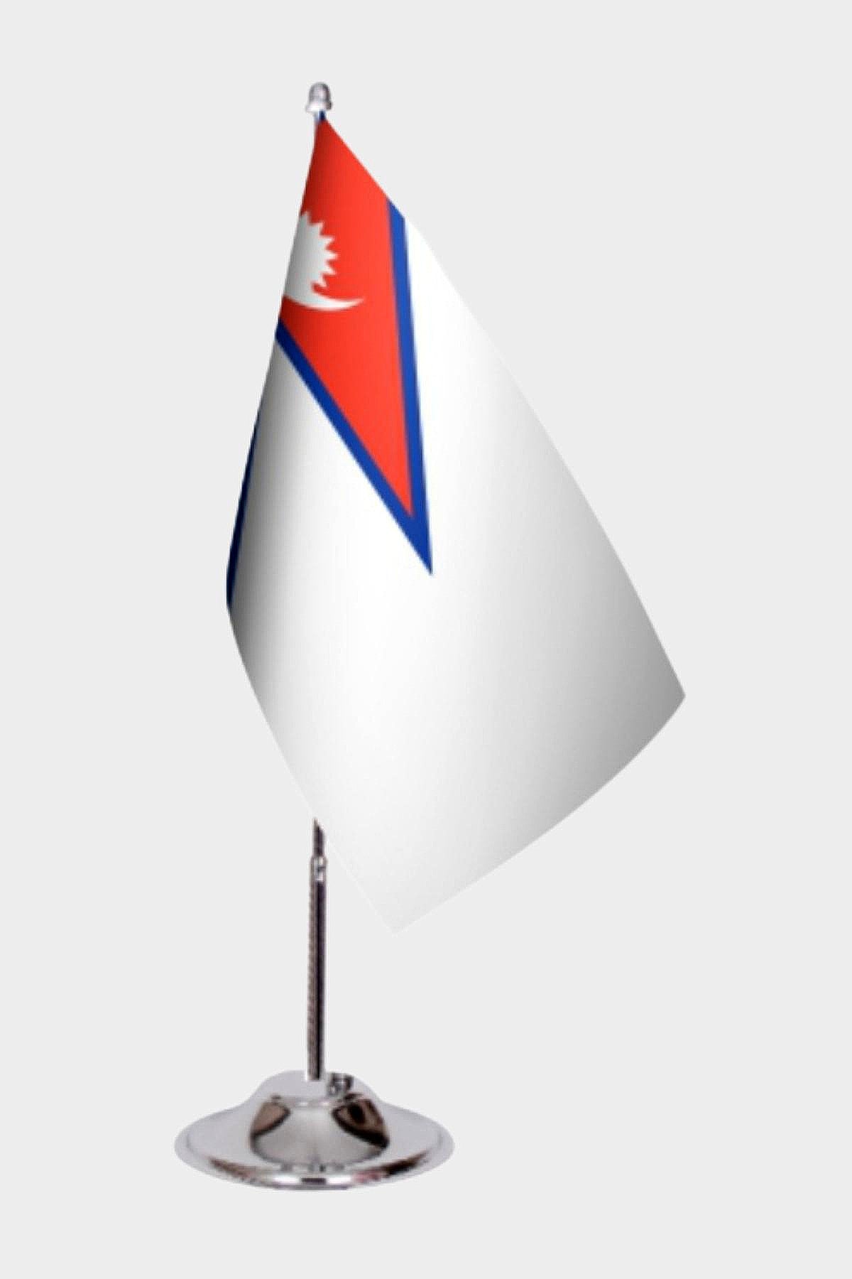 Nepal Desk Flag - Premium Double-Layer Satin with Chrome L-Shaped Stand | Professional Quality Country Desk Flag for Government Offices and Institutions