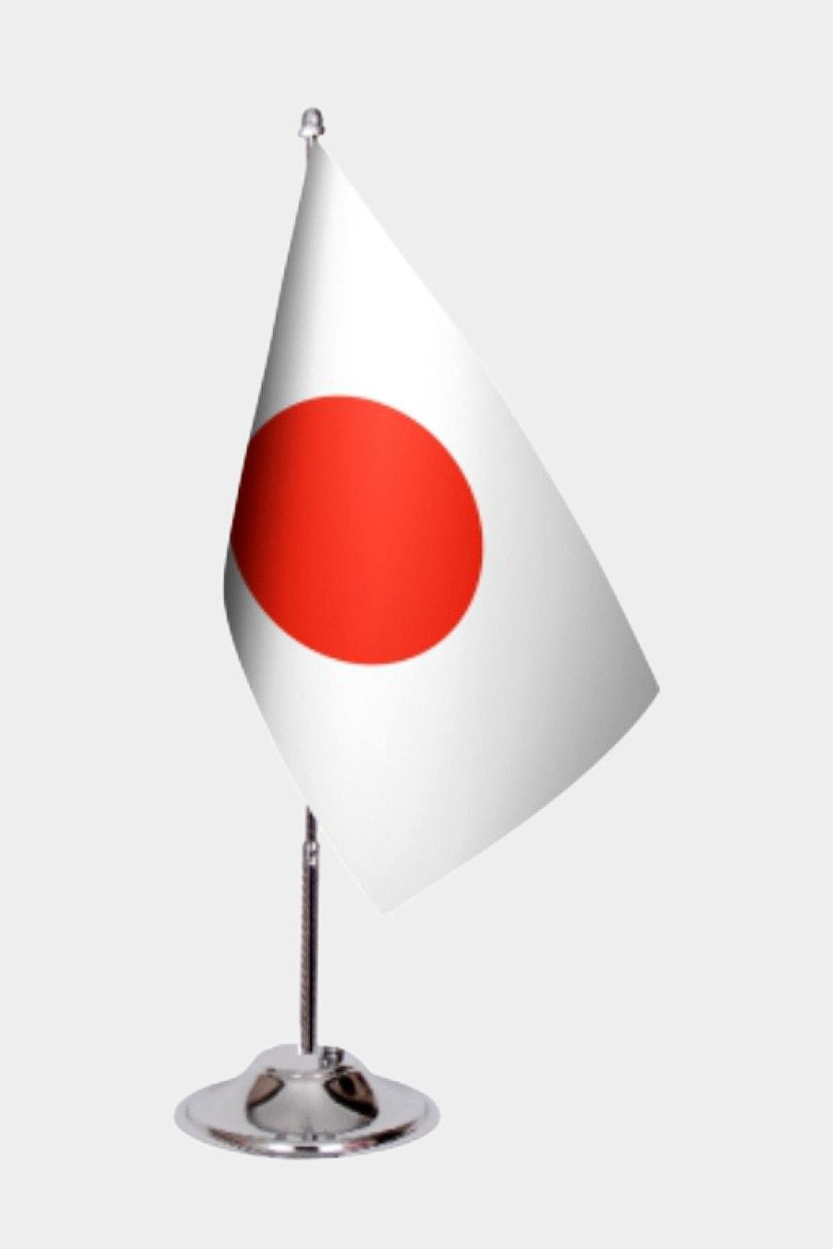 Japan Desk Flag - Premium Double-Layer Satin with Chrome L-Shaped Stand | Professional Quality Country Desk Flag for Government Offices and Institutions