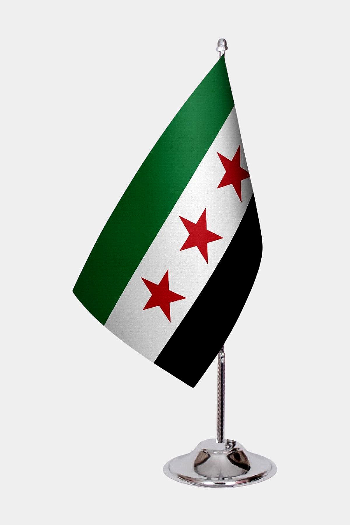 Syria Desk Flag - Premium Double-Layer Satin with Chrome L-Shaped Stand | Professional Quality Country Desk Flag for Government Offices and Institutions