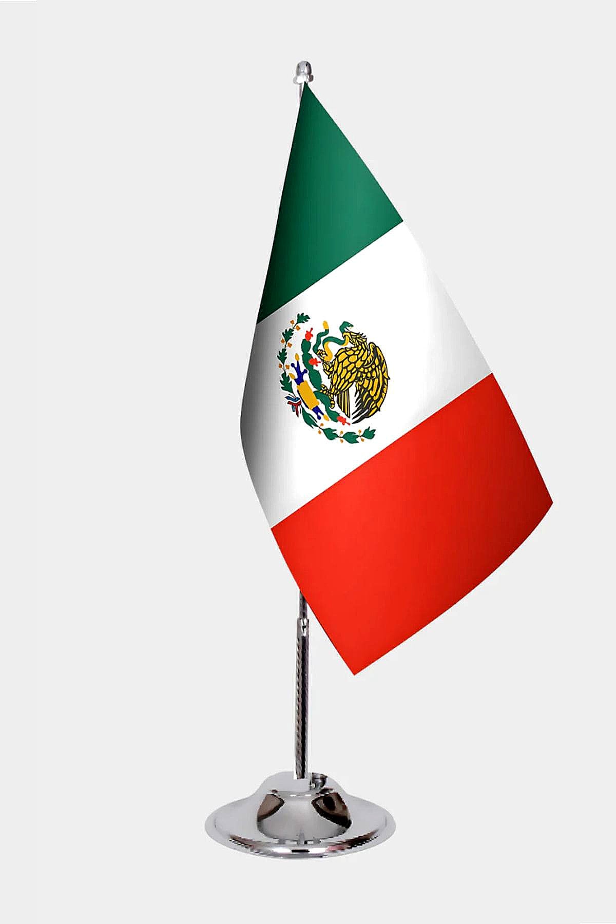 Maxican Desk Flag - Premium Double-Layer Satin with Chrome L-Shaped Stand | Professional Quality Country Desk Flag for Government Offices and Institutions