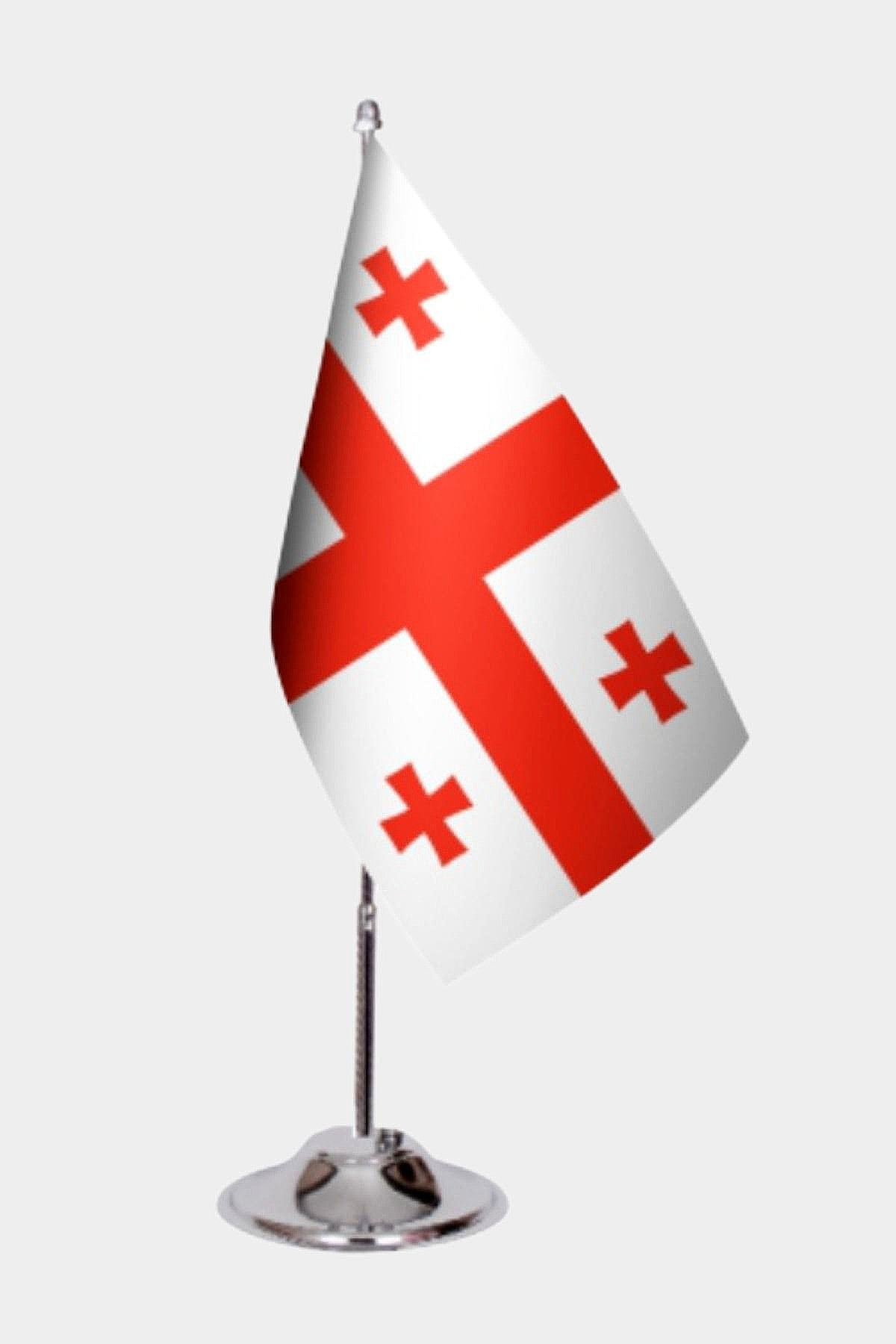 Georgia Desk Flag - Premium Double-Layer Satin with Chrome L-Shaped Stand | Professional Quality Country Desk Flag for Government Offices and Institutions
