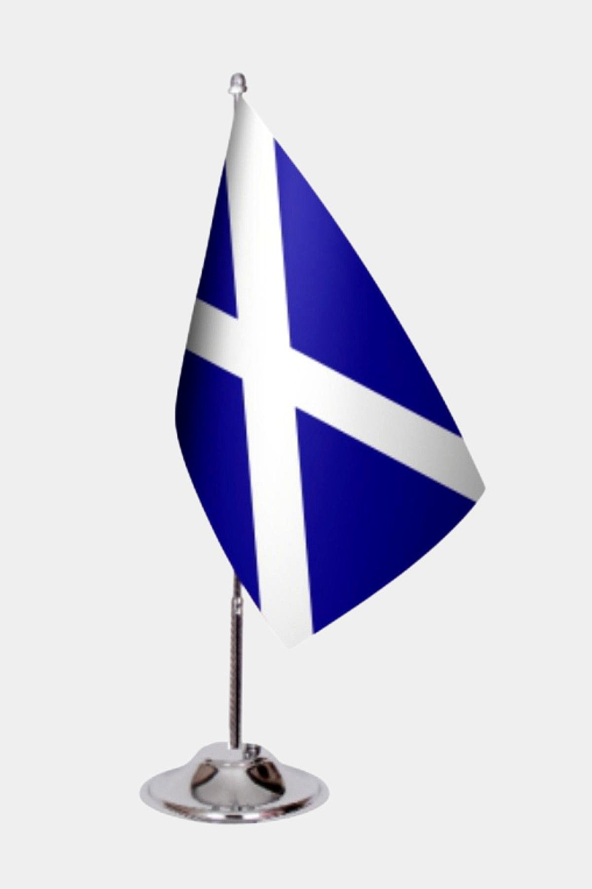 Scotland Desk Flag - Premium Double-Layer Satin with Chrome L-Shaped Stand | Professional Quality Country Desk Flag for Government Offices and Institutions