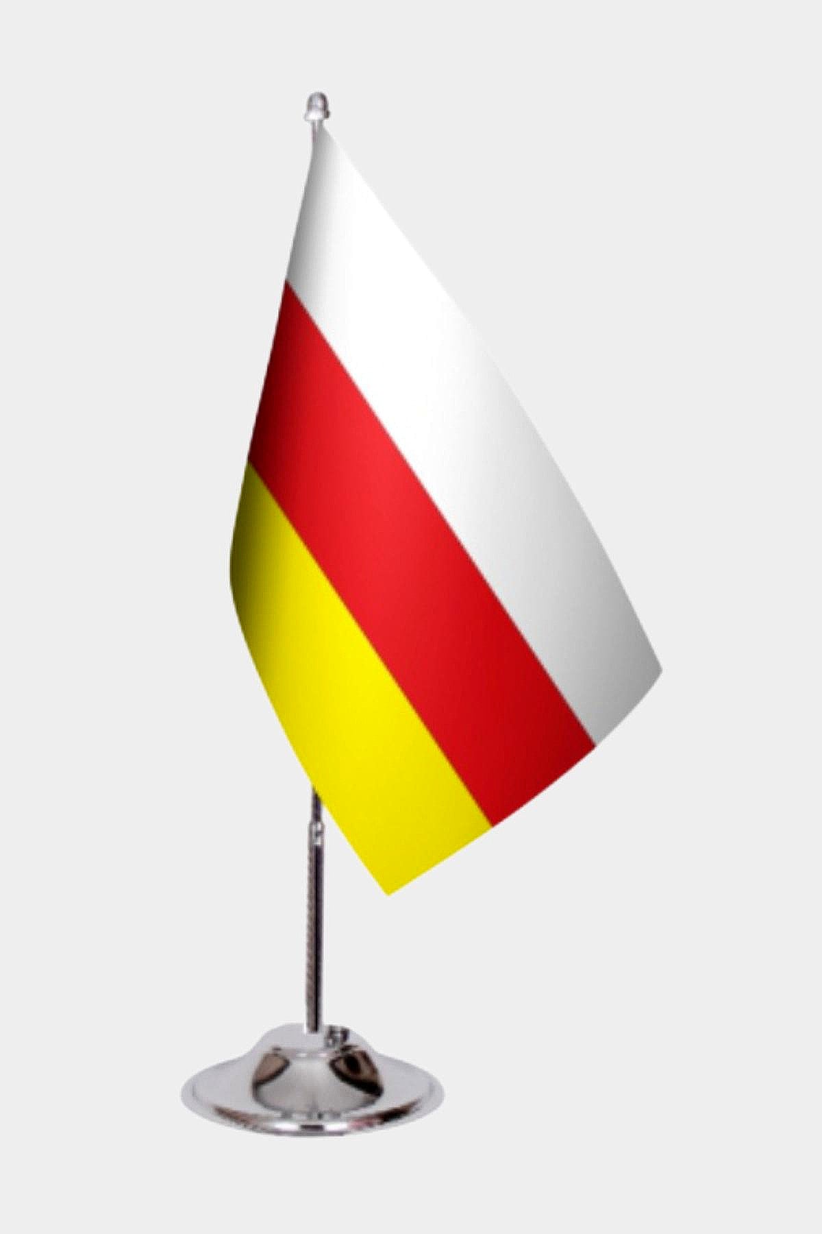 North Ossetia Desk Flag - Premium Double-Layer Satin with Chrome L-Shaped Stand | Professional Quality Country Desk Flag for Government Offices and Institutions