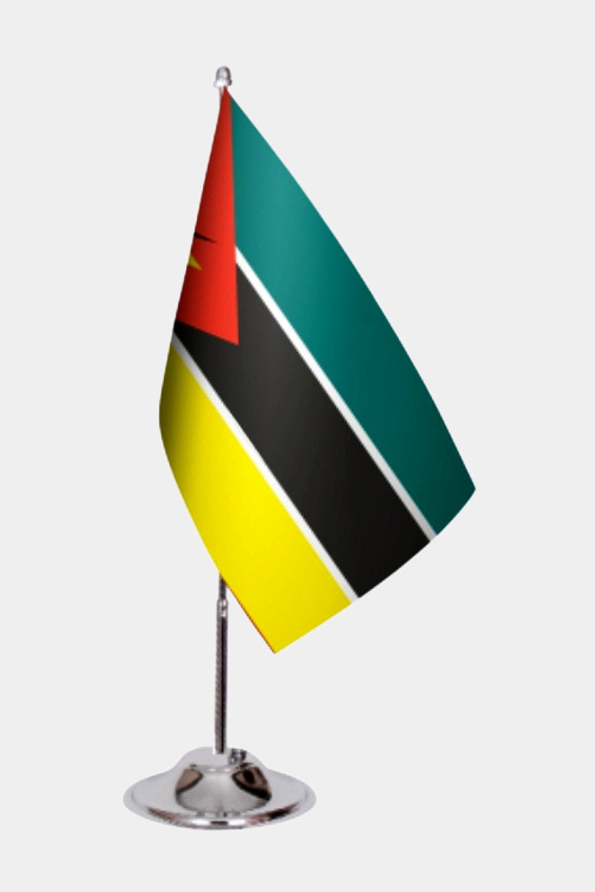 Mozambique Desk Flag - Premium Double-Layer Satin with Chrome L-Shaped Stand | Professional Quality Country Desk Flag for Government Offices and Institutions