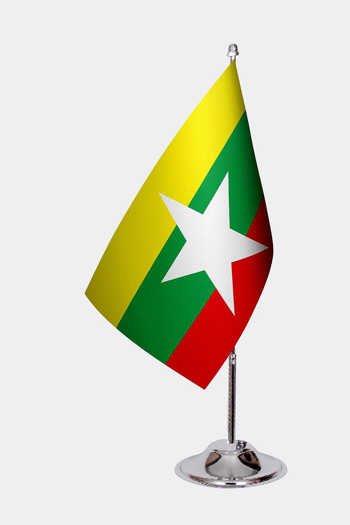 Myanmar Desk Flag - Premium Double-Layer Satin with Chrome L-Shaped Stand | Professional Quality Country Desk Flag for Government Offices and Institutions