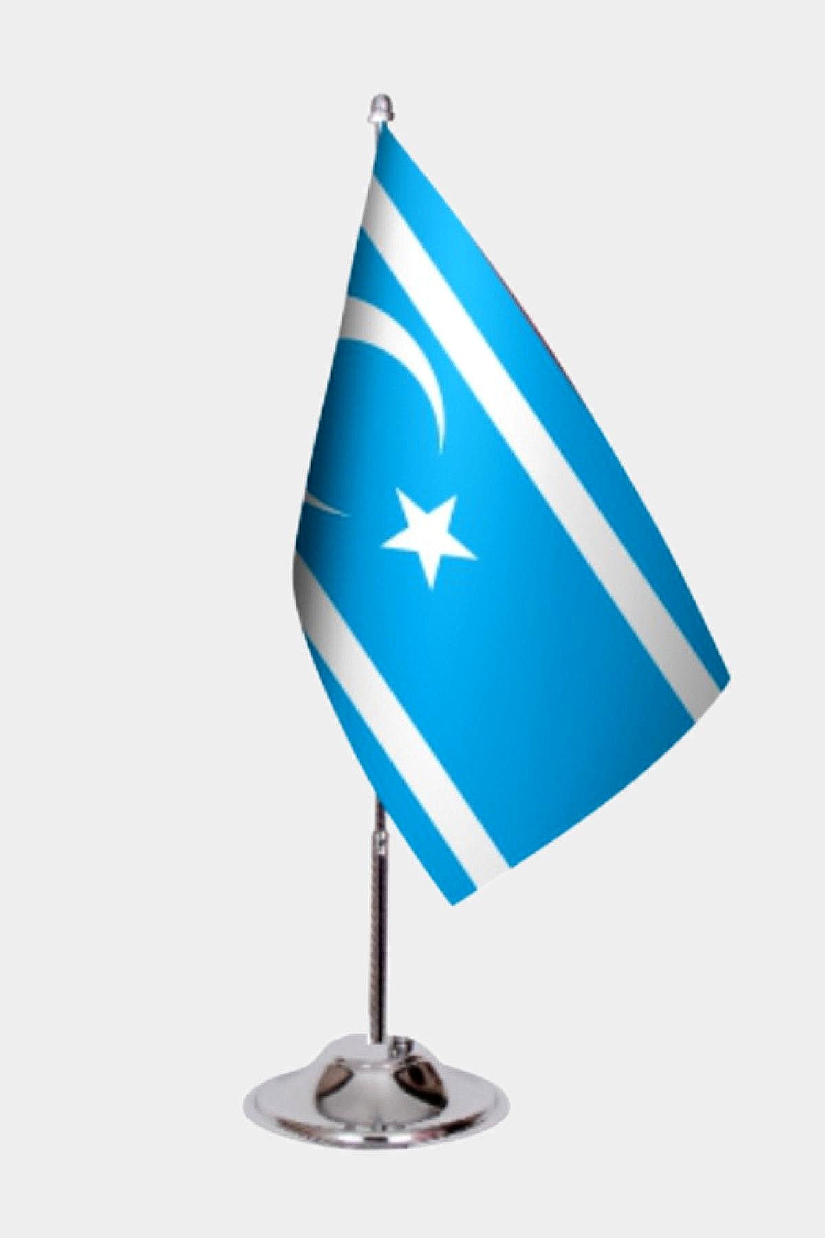 Iraqi Turkmen Desk Flag - Premium Double-Layer Satin with Chrome L-Shaped Stand | Professional Quality Country Desk Flag for Government Offices and Institutions
