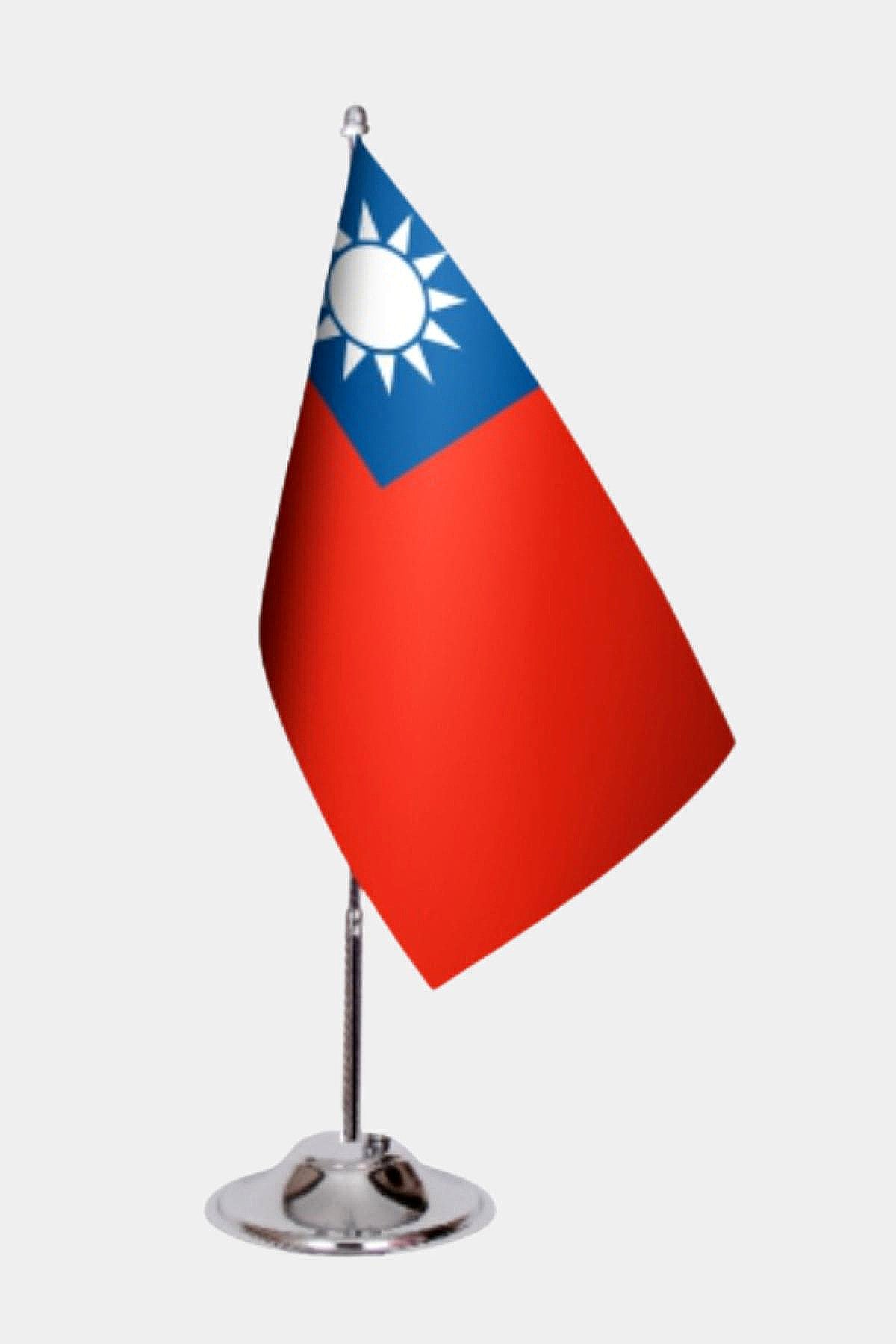 Taiwan Desk Flag - Premium Double-Layer Satin with Chrome L-Shaped Stand | Professional Quality Country Desk Flag for Government Offices and Institutions