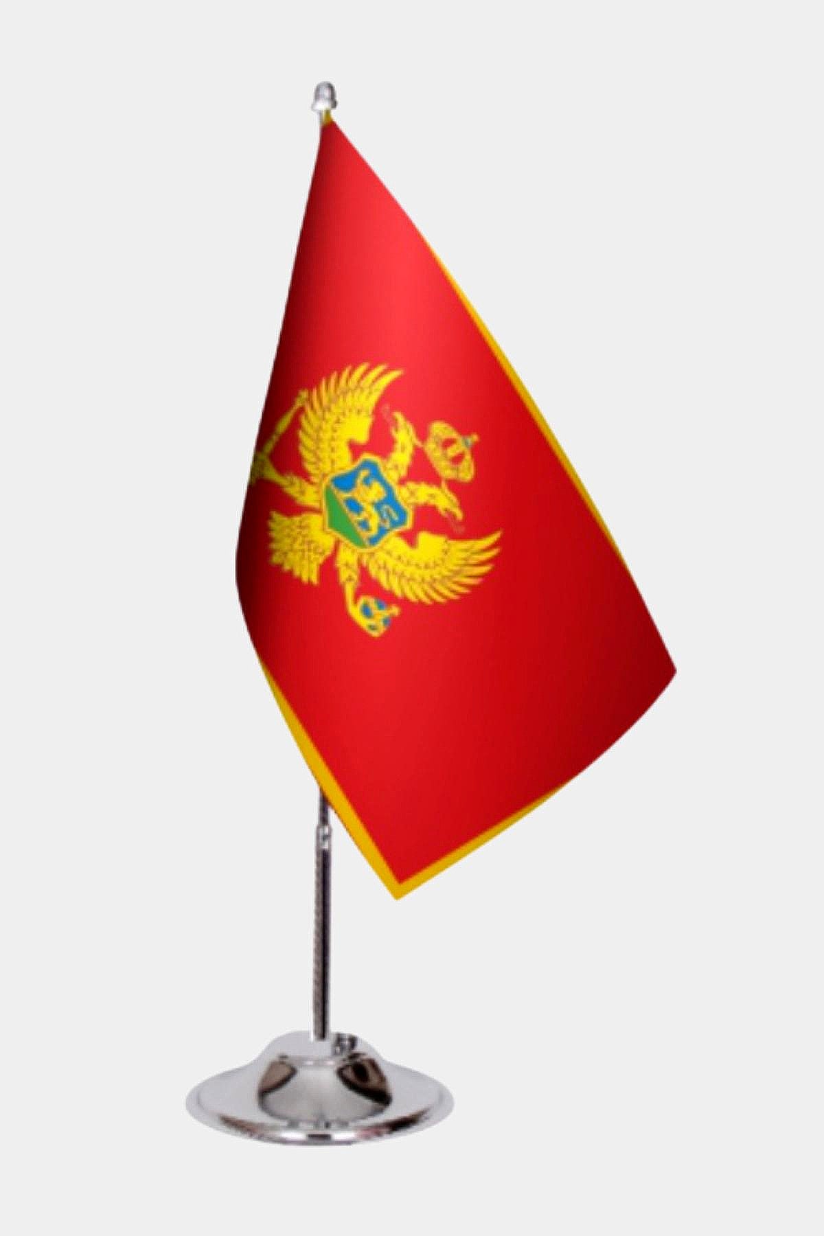 Montenegro Desk Flag - Premium Double-Layer Satin with Chrome L-Shaped Stand | Professional Quality Country Desk Flag for Government Offices and Institutions