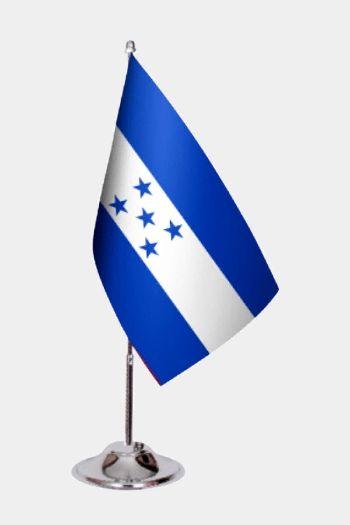 Honduras Desk Flag - Premium Double-Layer Satin with Chrome L-Shaped Stand | Professional Quality Country Desk Flag for Government Offices and Institutions