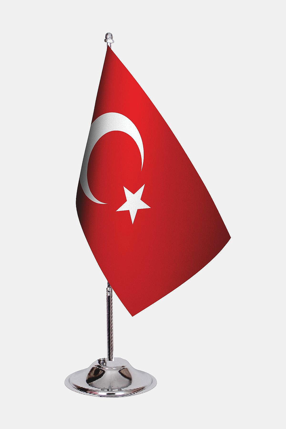 Turkey Desk Flag - Premium Double-Layer Satin with Chrome L-Shaped Stand | Professional Quality Country Desk Flag for Government Offices and Institutions