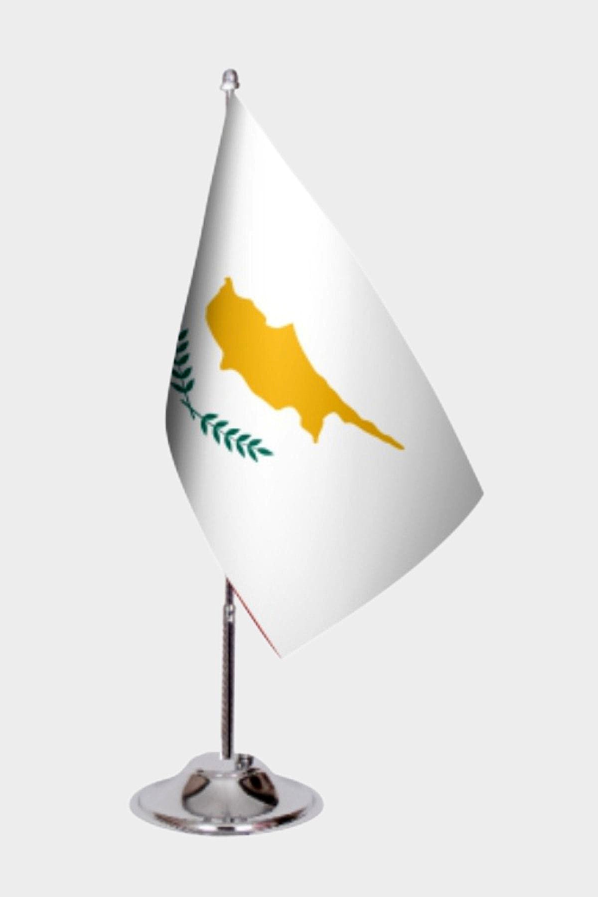 Southern Cyprus Desk Flag - Premium Double-Layer Satin with Chrome L-Shaped Stand | Professional Quality Country Desk Flag for Government Offices and Institutions