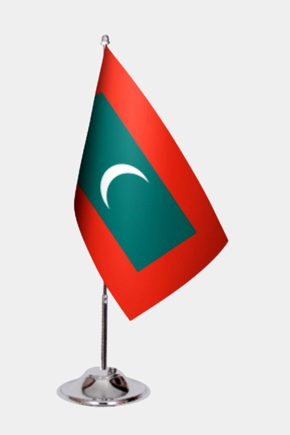 Maldives Desk Flag - Premium Double-Layer Satin with Chrome L-Shaped Stand | Professional Quality Country Desk Flag for Government Offices and Institutions