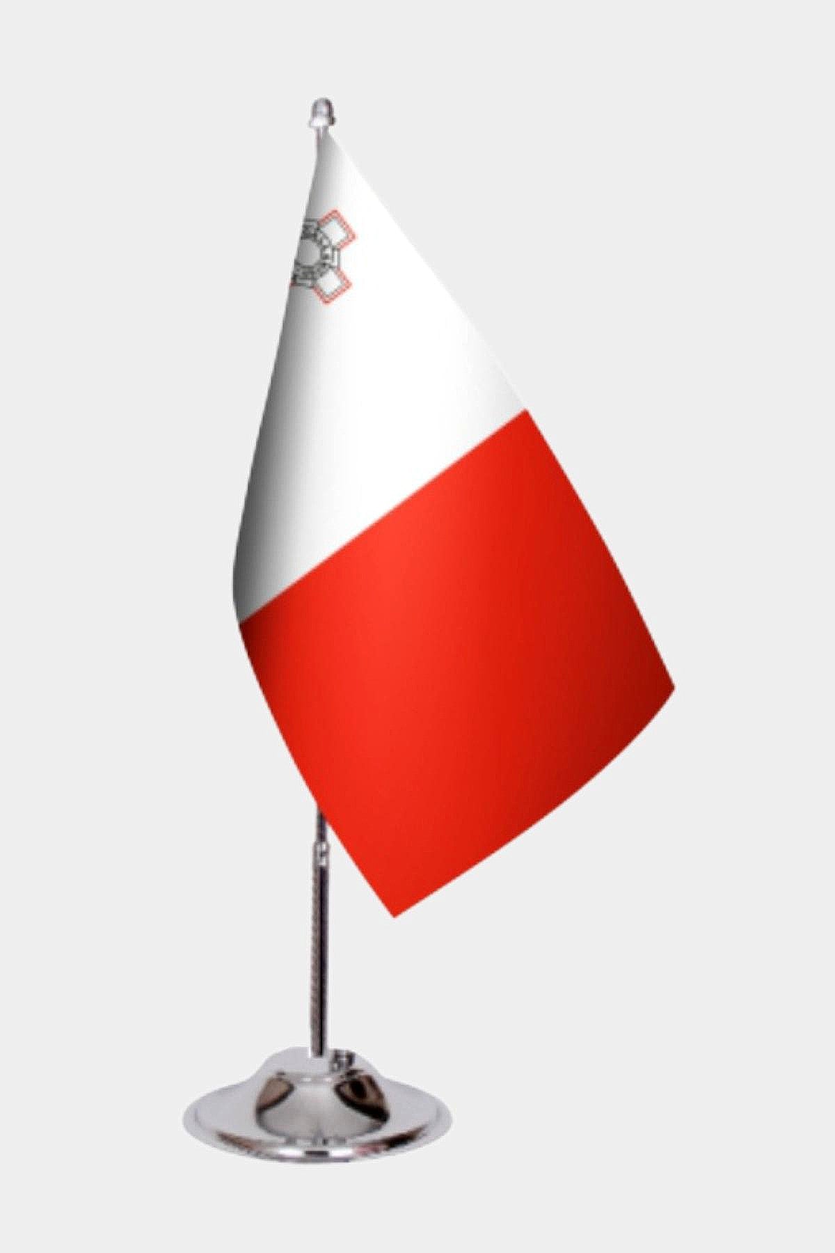 Malta Desk Flag - Premium Double-Layer Satin with Chrome L-Shaped Stand | Professional Quality Country Desk Flag for Government Offices and Institutions