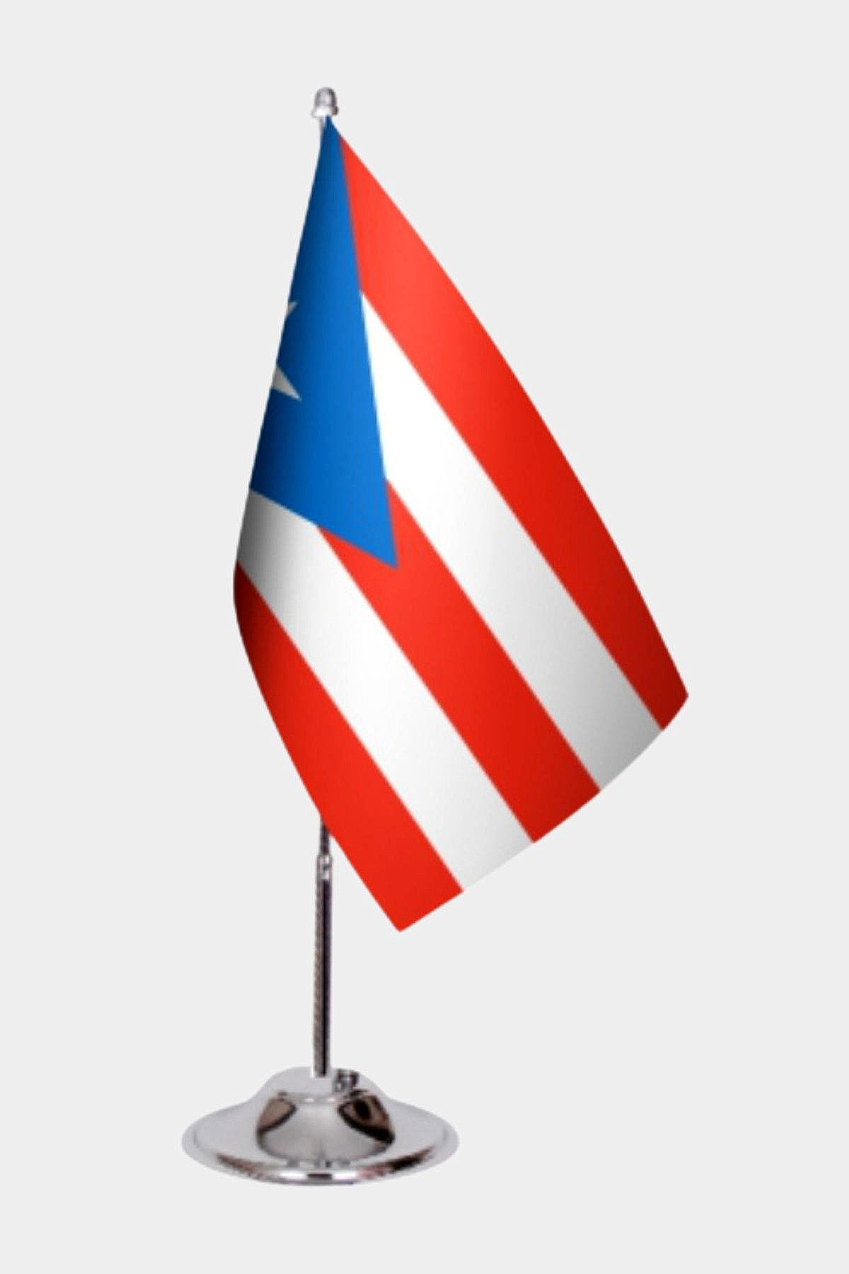 Puerto Rico Desk Flag - Premium Double-Layer Satin with Chrome L-Shaped Stand | Professional Quality Country Desk Flag for Government Offices and Institutions