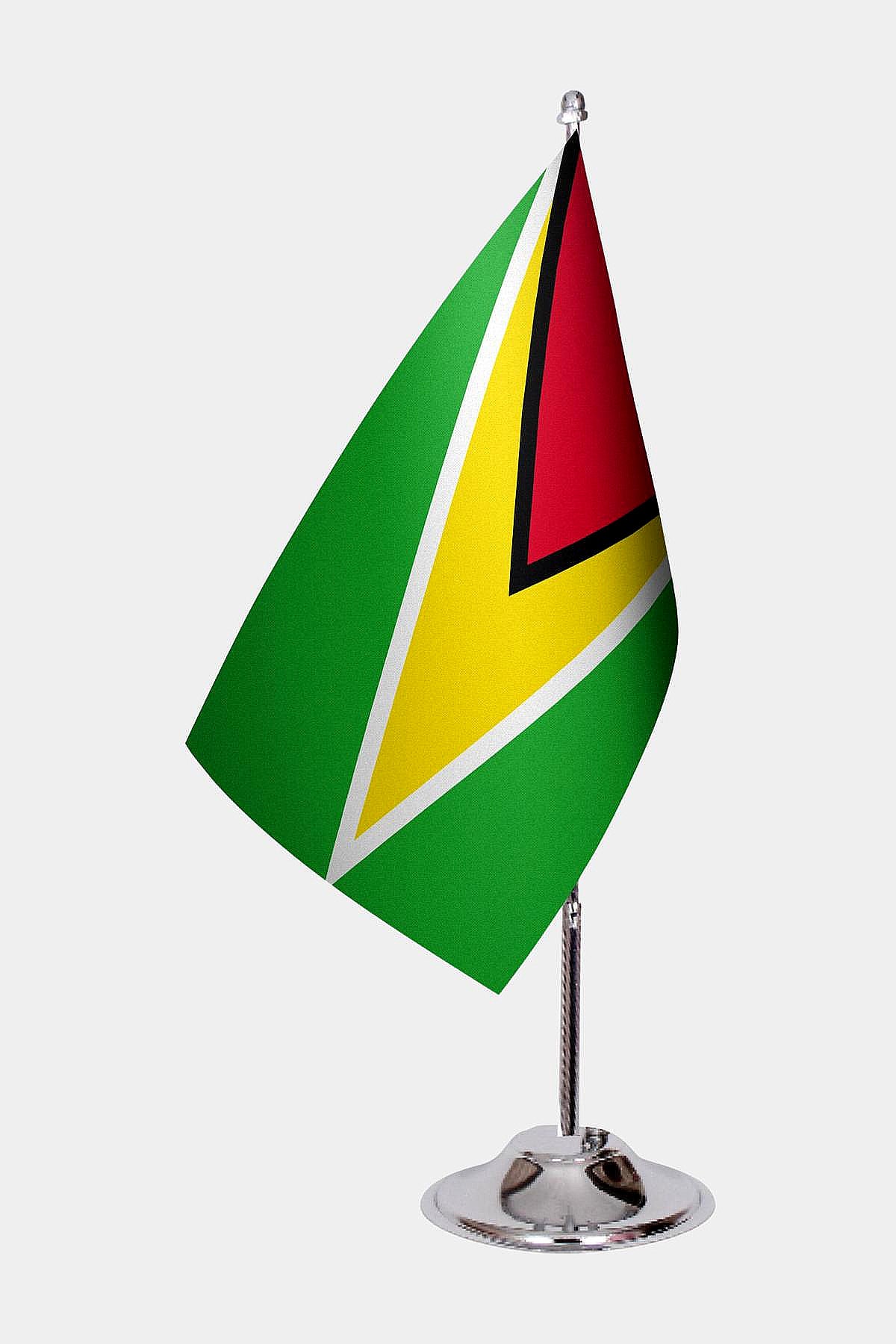 Guyana Desk Flag - Premium Double-Layer Satin with Chrome L-Shaped Stand | Professional Quality Country Desk Flag for Government Offices and Institutions