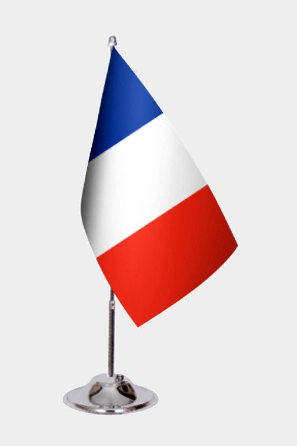 France Desk Flag - Premium Double-Layer Satin with Chrome L-Shaped Stand | Professional Quality Country Desk Flag for Government Offices and Institutions