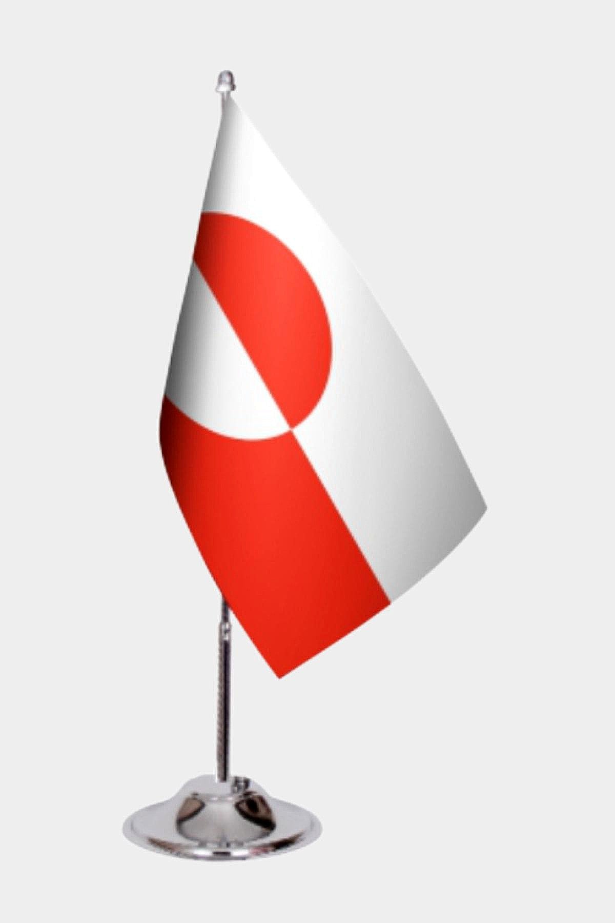 Greenland Desk Flag - Premium Double-Layer Satin with Chrome L-Shaped Stand | Professional Quality Country Desk Flag for Government Offices and Institutions