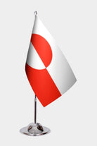 Greenland Desk Flag - Premium Double-Layer Satin with Chrome L-Shaped Stand | Professional Quality Country Desk Flag for Government Offices and Institutions