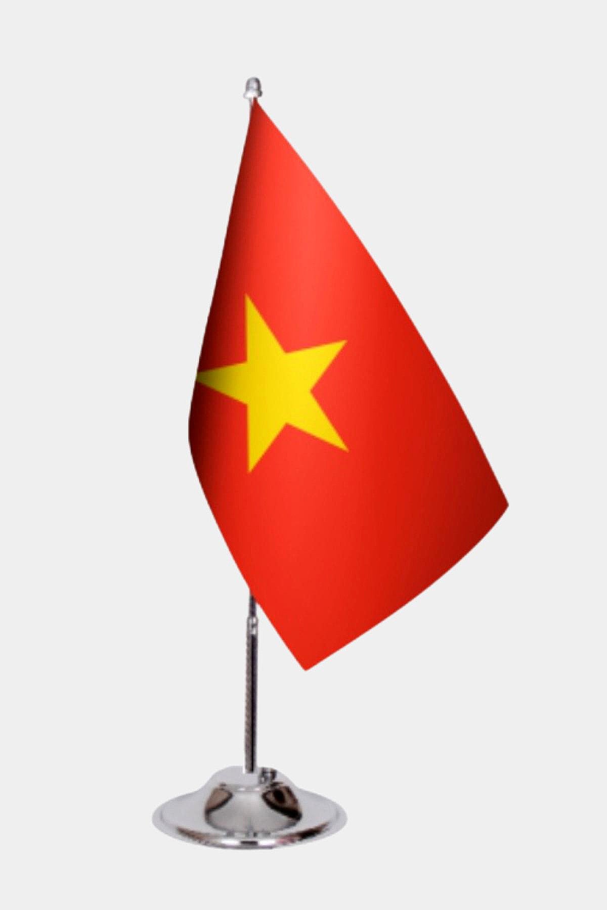 Vietnam Desk Flag - Premium Double-Layer Satin with Chrome L-Shaped Stand | Professional Quality Country Desk Flag for Government Offices and Institutions