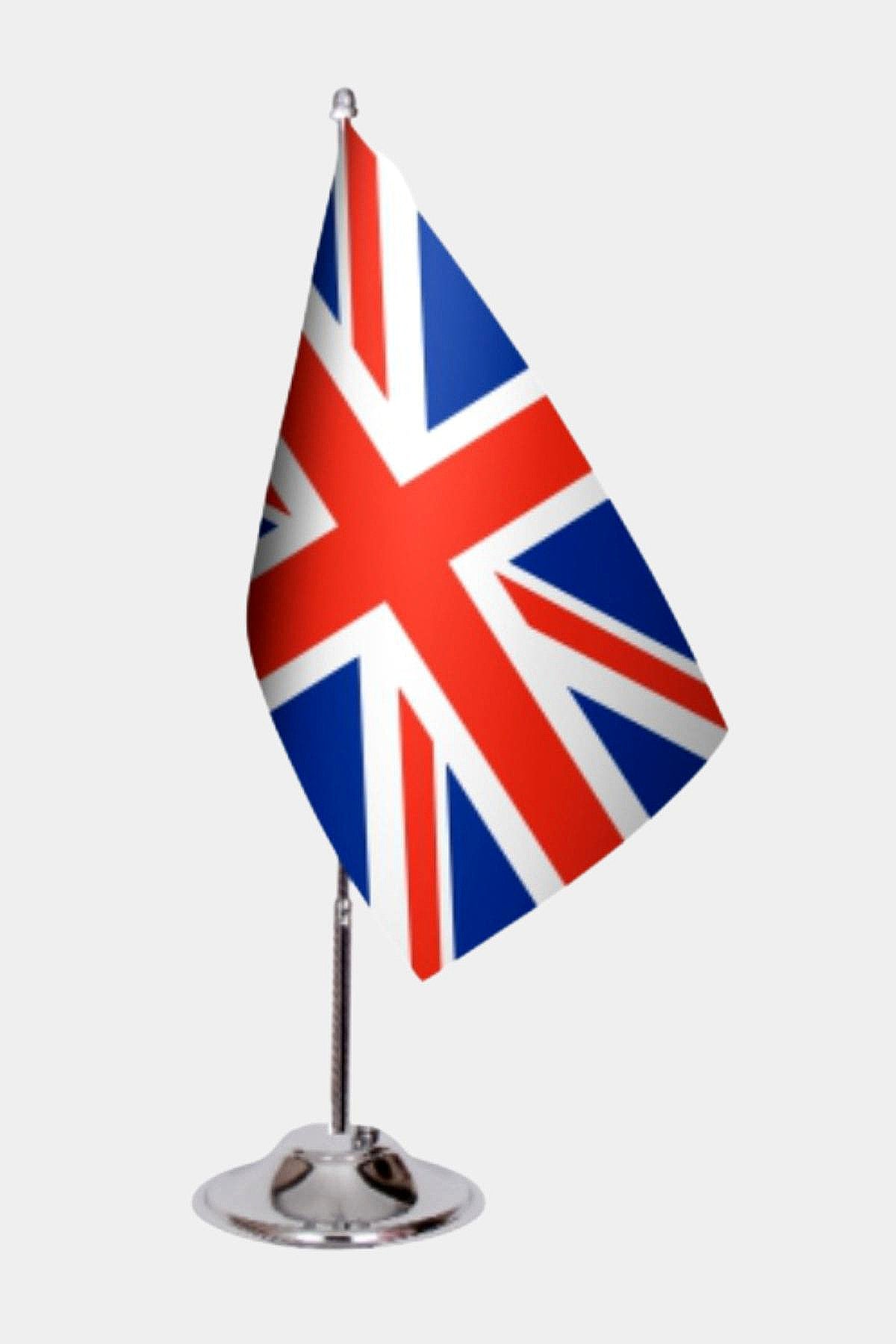 United Kingdom Desk Flag - Premium Double-Layer Satin with Chrome L-Shaped Stand | Professional Quality Country Desk Flag for Government Offices and Institutions