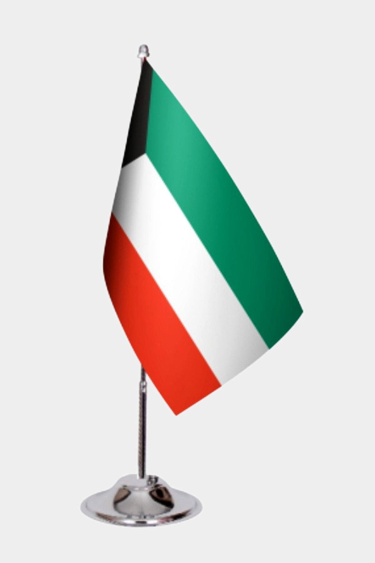 Kuwait Desk Flag - Premium Double-Layer Satin with Chrome L-Shaped Stand | Professional Quality Country Desk Flag for Government Offices and Institutions