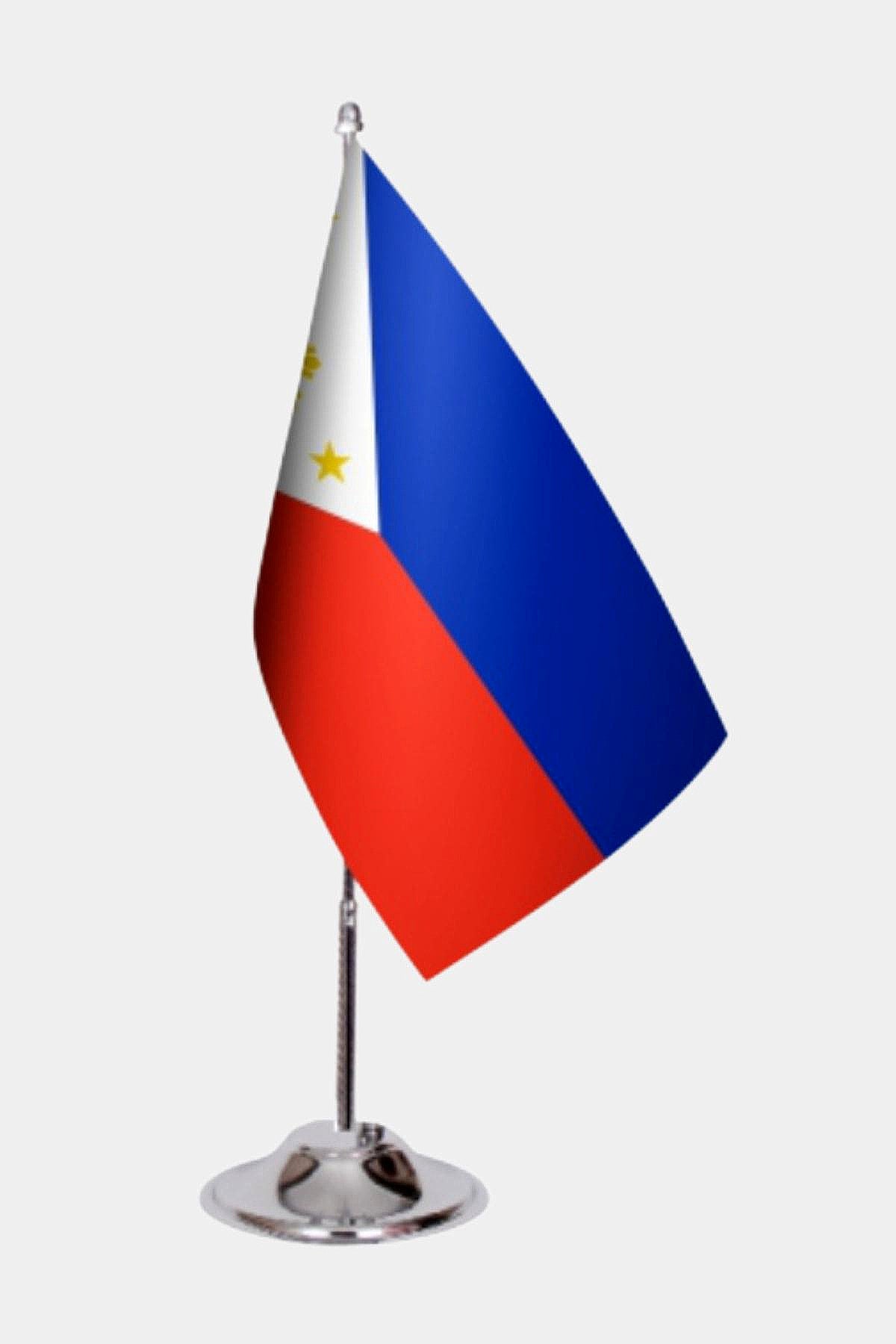 Philippines Desk Flag - Premium Double-Layer Satin with Chrome L-Shaped Stand | Professional Quality Country Desk Flag for Government Offices and Institutions