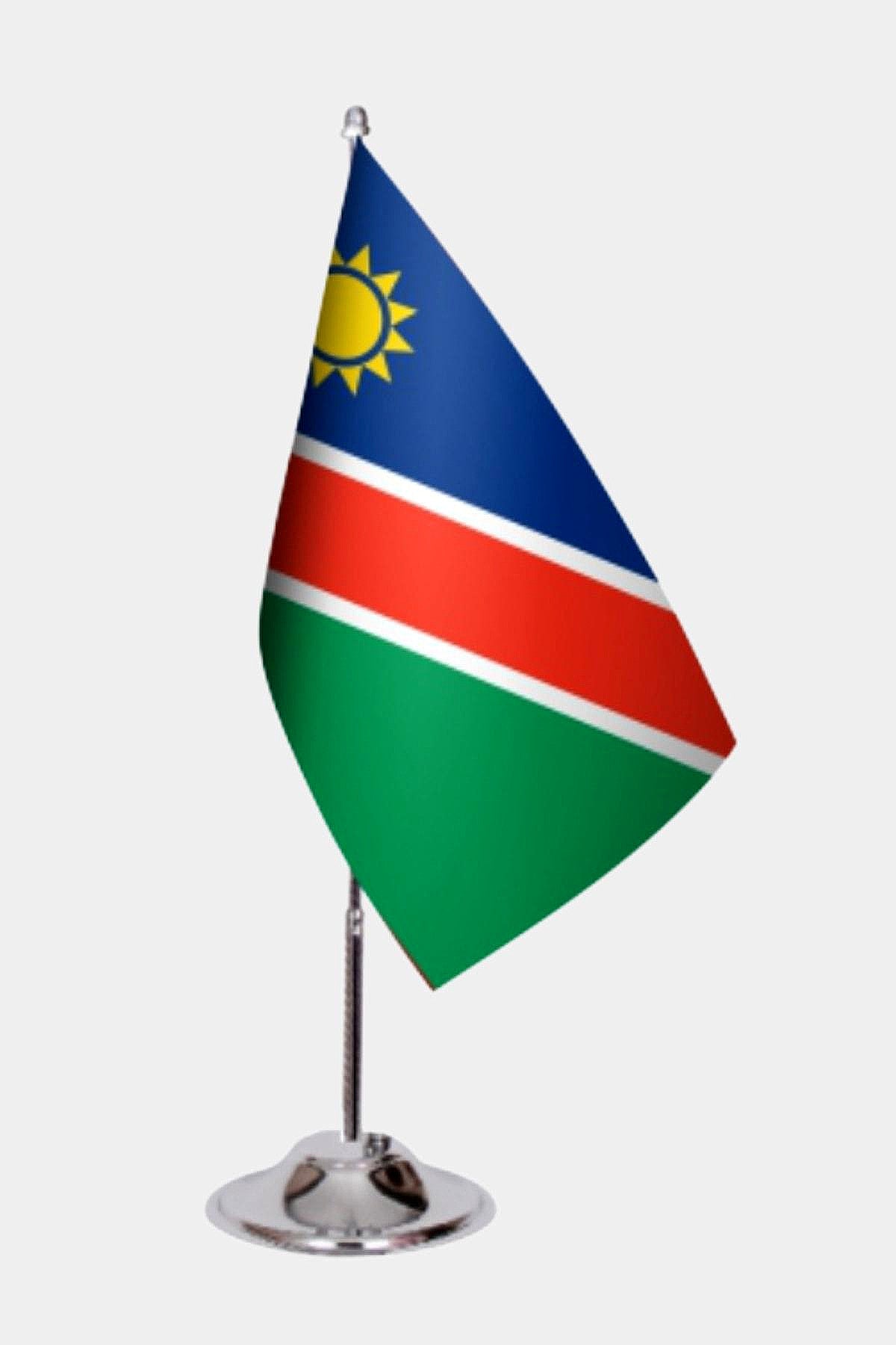 Namibia Desk Flag - Premium Double-Layer Satin with Chrome L-Shaped Stand | Professional Quality Country Desk Flag for Government Offices and Institutions