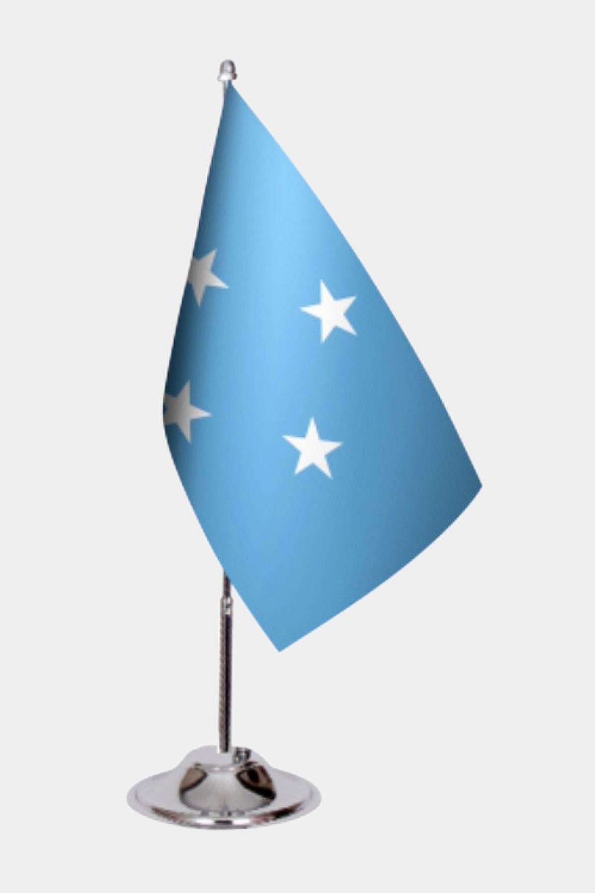 Micronesia Desk Flag - Premium Double-Layer Satin with Chrome L-Shaped Stand | Professional Quality Country Desk Flag for Government Offices and Institutions