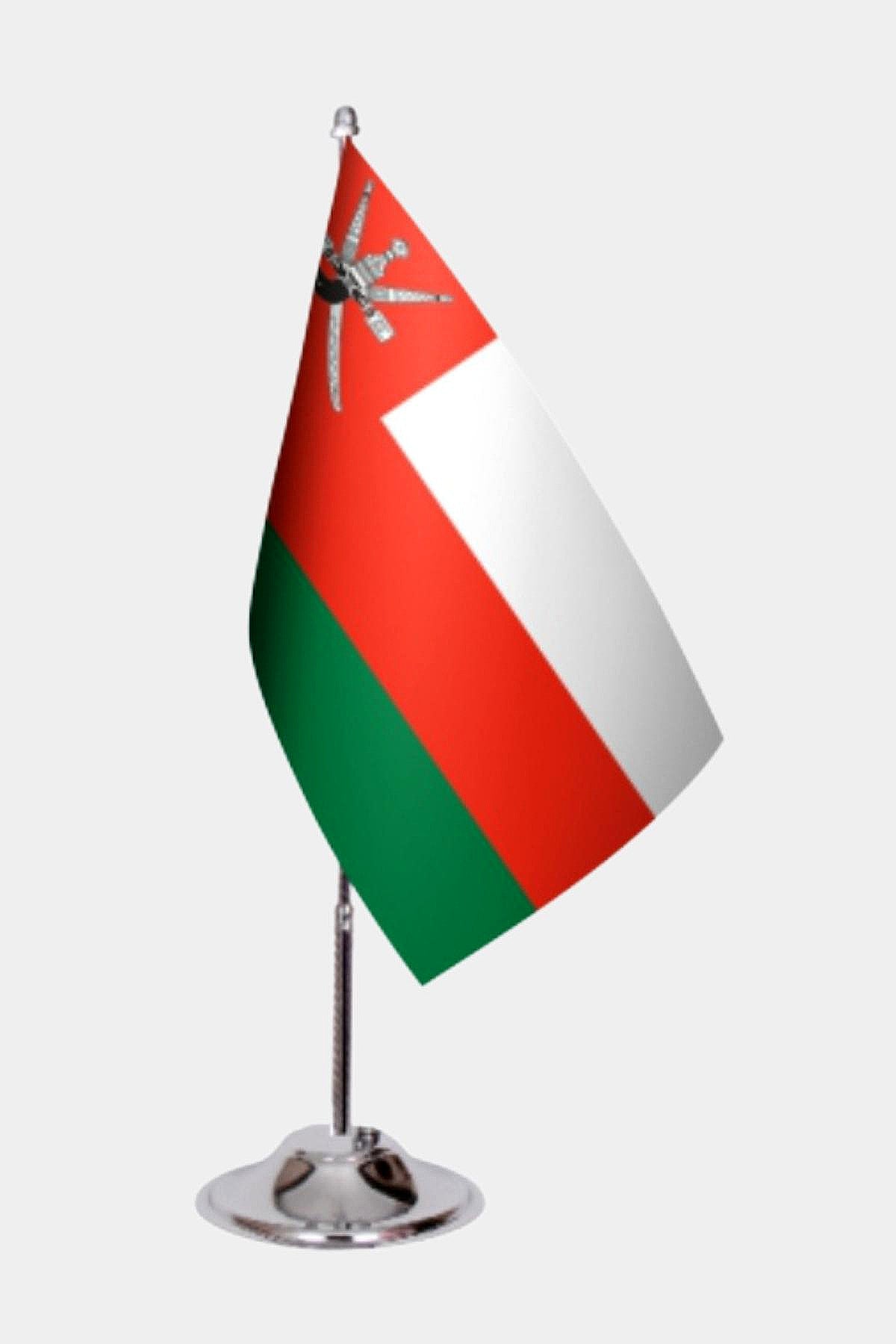Oman Desk Flag - Premium Double-Layer Satin with Chrome L-Shaped Stand | Professional Quality Country Desk Flag for Government Offices and Institutions