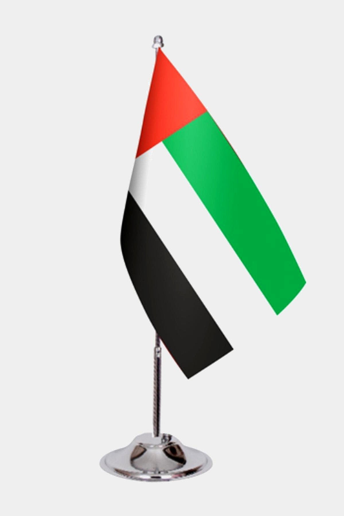 United Arab Emirates Desk Flag - Premium Double-Layer Satin with Chrome L-Shaped Stand | Professional Quality Country Desk Flag for Government Offices and Institutions