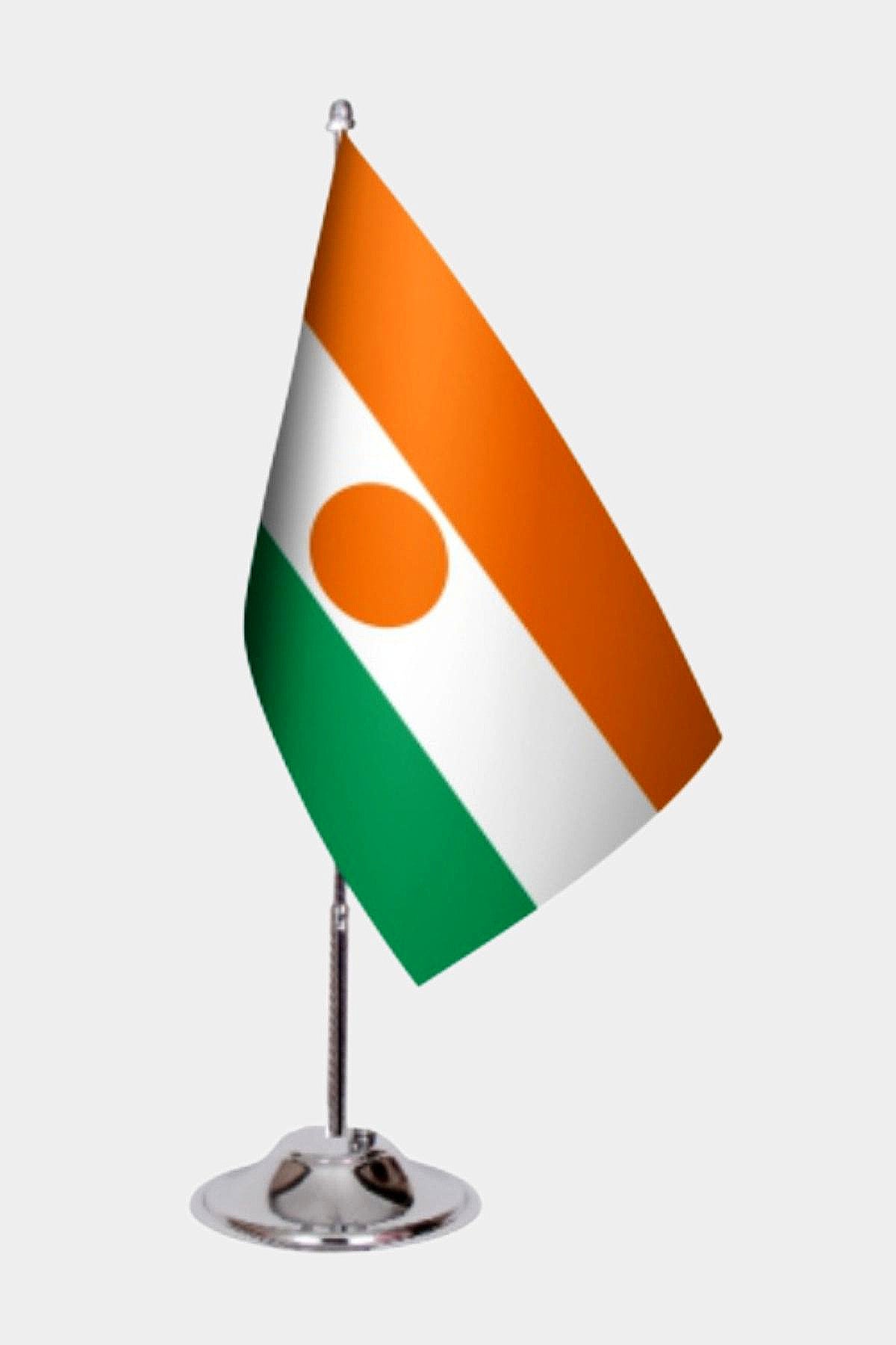 Niger Desk Flag - Premium Double-Layer Satin with Chrome L-Shaped Stand | Professional Quality Country Desk Flag for Government Offices and Institutions