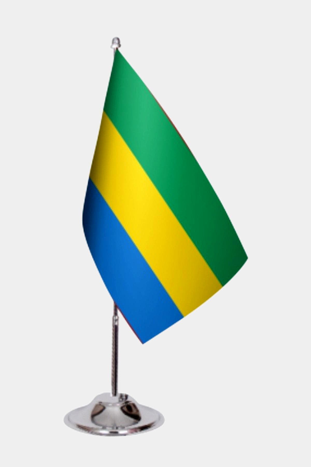 Gabon Desk Flag - Premium Double-Layer Satin with Chrome L-Shaped Stand | Professional Quality Country Desk Flag for Government Offices and Institutions