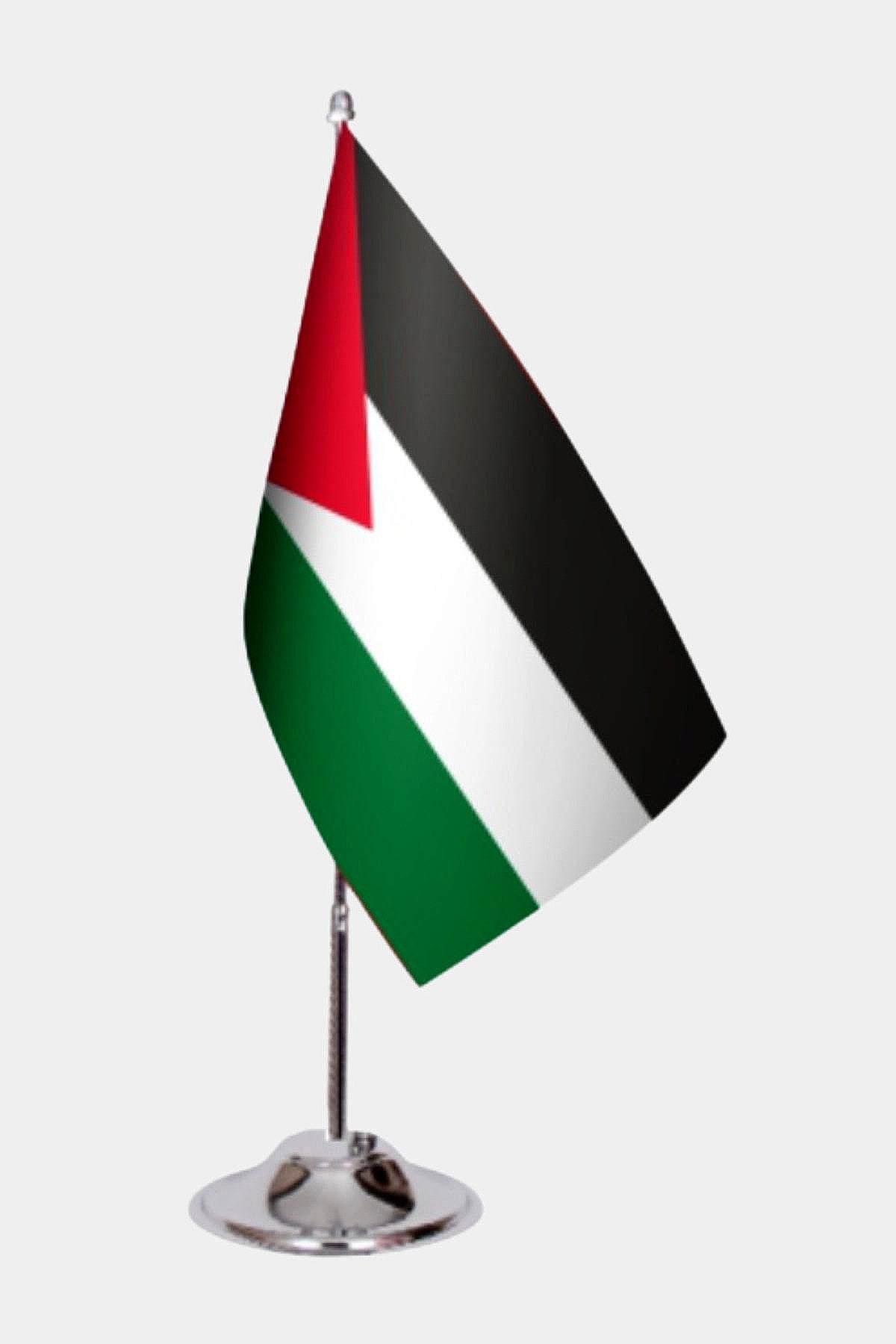 Palestine Desk Flag - Premium Double-Layer Satin with Chrome L-Shaped Stand | Professional Quality Country Desk Flag for Government Offices and Institutions