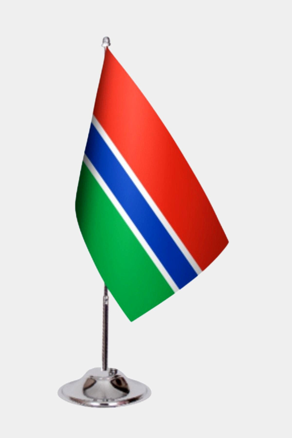 Gambia Desk Flag - Premium Double-Layer Satin with Chrome L-Shaped Stand | Professional Quality Country Desk Flag for Government Offices and Institutions