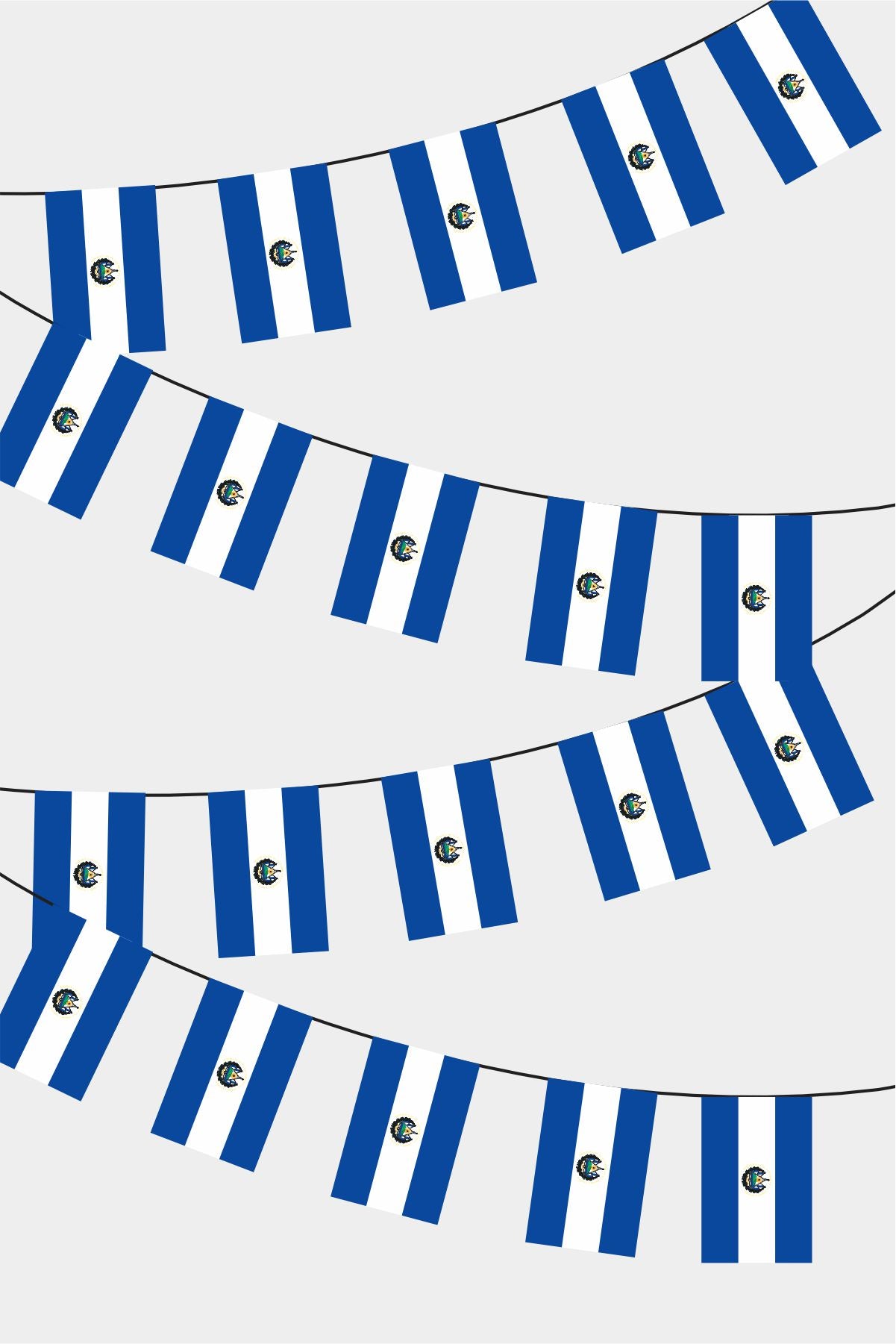 El Salvador Rectangular Flag Bunting - 50 Meters Premium String Flags for Party Decoration | Professional Quality Raschel Fabric
