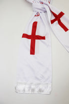 England Flag Satin Soccer Scarf detail of the ENGLAND lettering and flag print