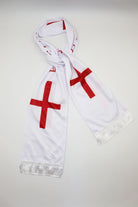 England Flag Satin Soccer Scarf looped and tied, showing the print on both sides