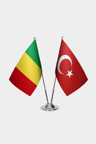 Mali and Turkey desk flag set with chrome pole and base