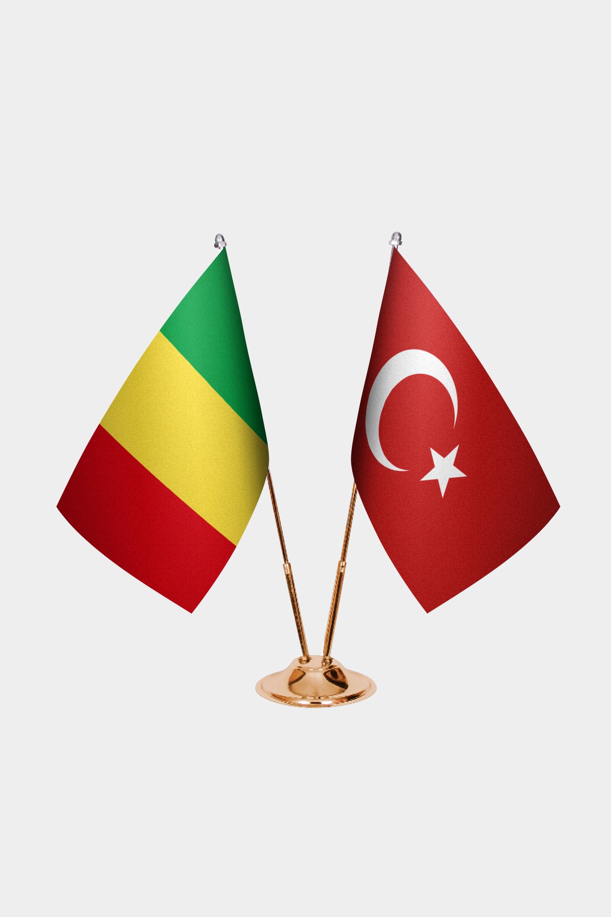 Mali and Turkey desk flag set with gold pole and base