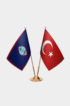 Guam and Turkey desk flag set with gold pole and base