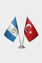 Guatemala and Turkey desk flag set with chrome pole and base